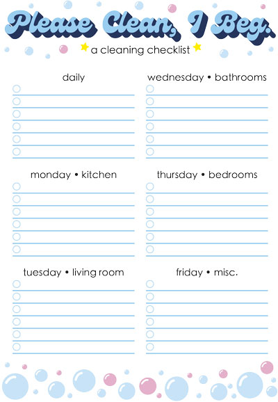 Digital image of a cleaning tasks notepad