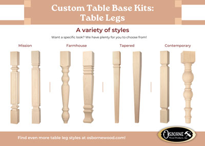 Infographic of table legs you can use with table bases